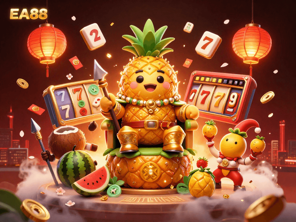 Experience vibrant gameplay at EA88 with golden pineapple king and lively casino elements.