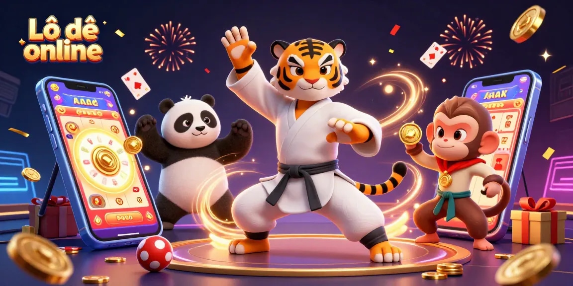 Experience exciting Lô đề online action with vibrant characters and casino games in this dynamic illustration.