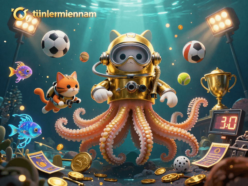 Win big with tienlenmiennam as a colossal kraken and diving cat navigate dynamic sports betting elements.
