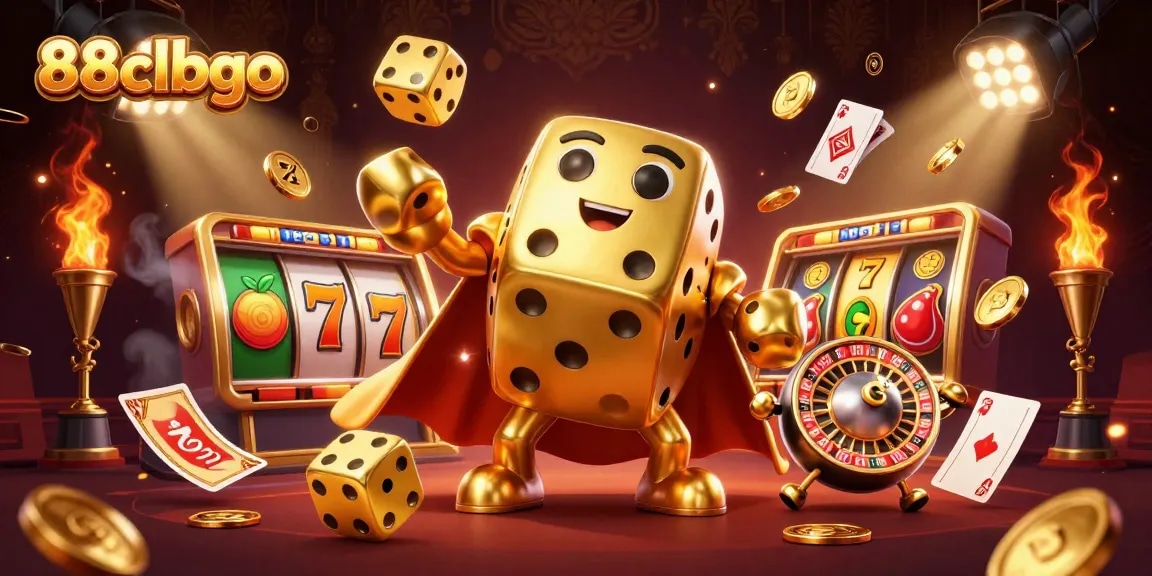 Experience exciting casino gaming with 88clbgo's golden dice and rich slot elements in a vibrant setting.