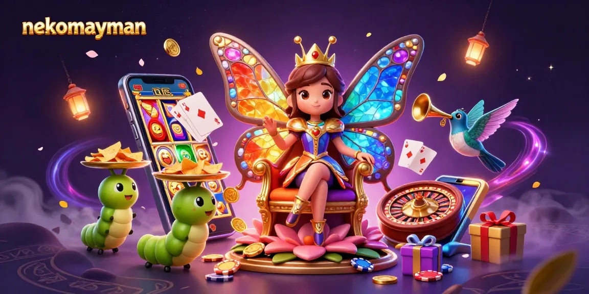 Experience thrilling wins with nekomayman at this vibrant 3D casino illustration featuring enchanting characters and dynamic gameplay.