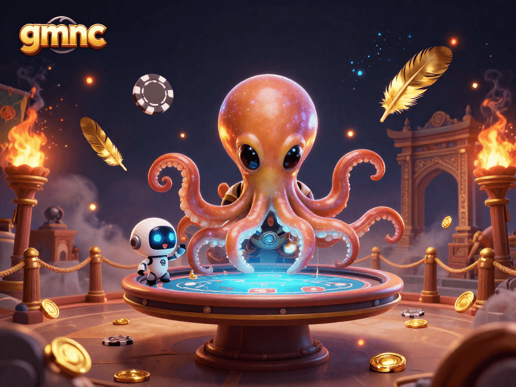 Engage in thrilling poker with gmnc at a cosmic holographic table with an alien twist.
