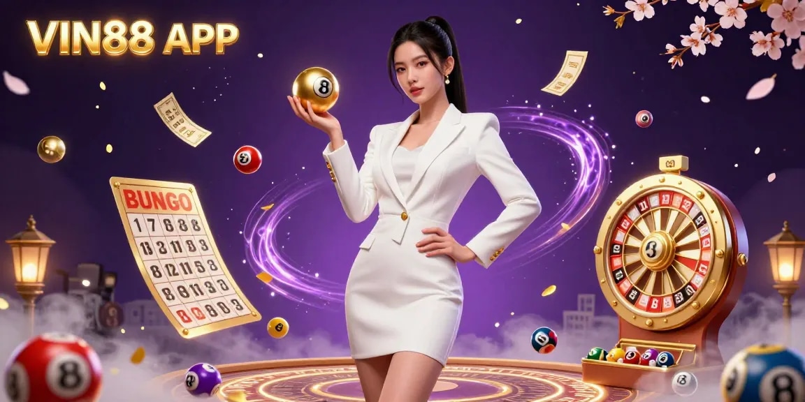 Experience the thrill of winning with the VIN88 APP, set against a vibrant 3D casino backdrop.