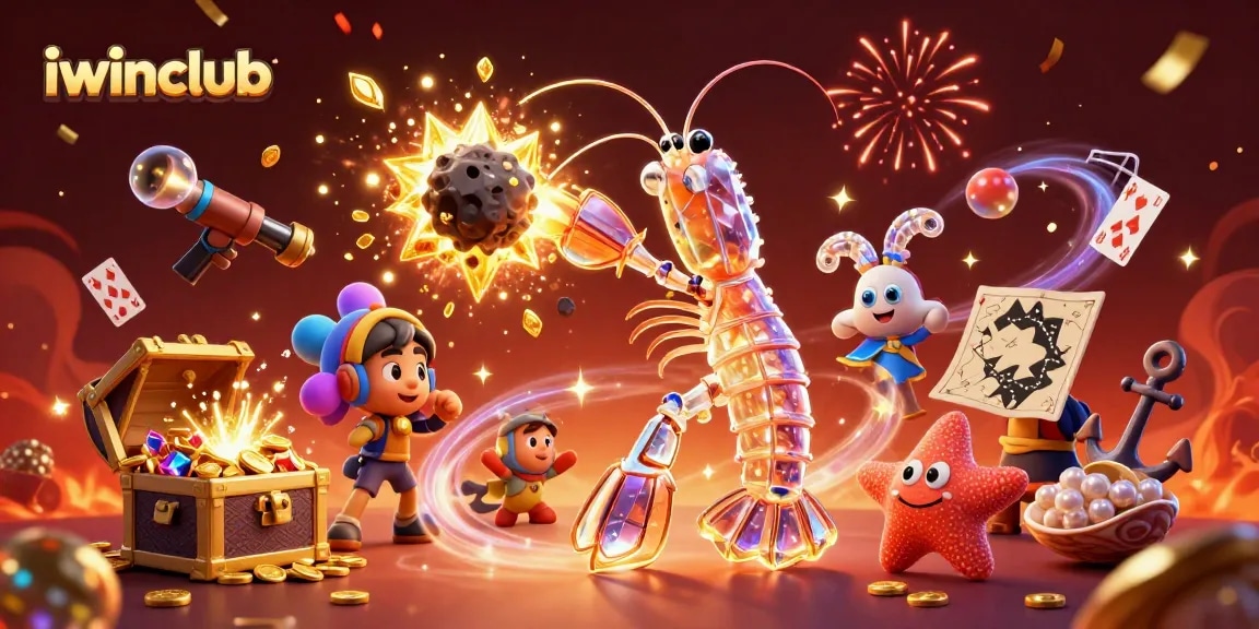 Iwinclub's galactic samurai mantis shrimp wins treasure with dynamic casino elements in a vibrant underwater world.