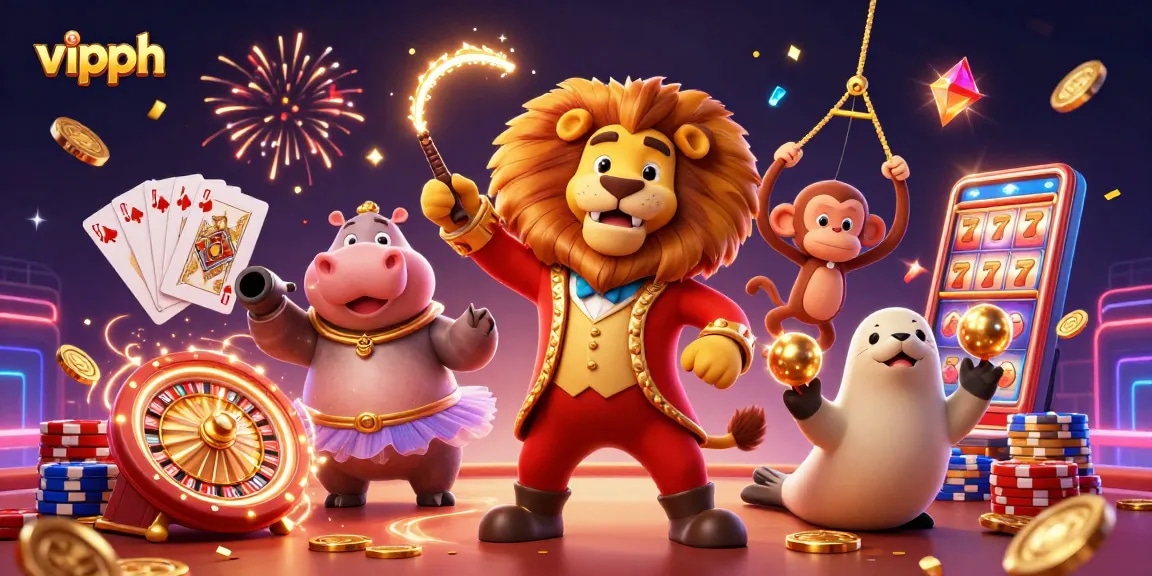 Win big with vipph at a vibrant online casino, featuring a fantastical circus-themed scene.