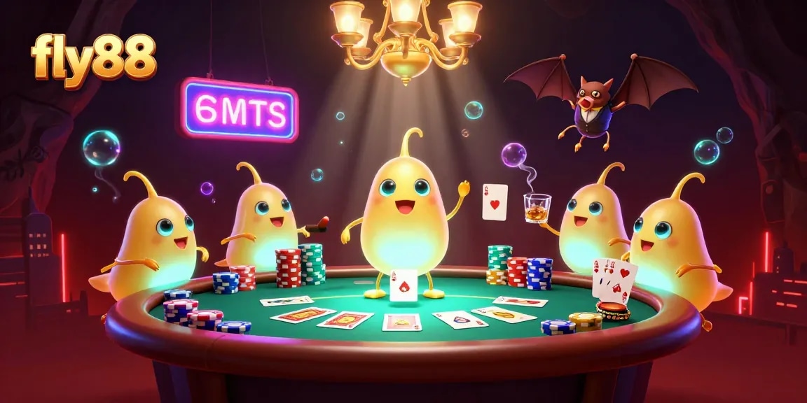 Experience the excitement of fly88 casino as glowworms illuminate a vibrant poker table.
