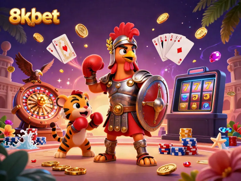 Experience the thrill of winning at 8xbet com with this dynamic 3D casino scene.