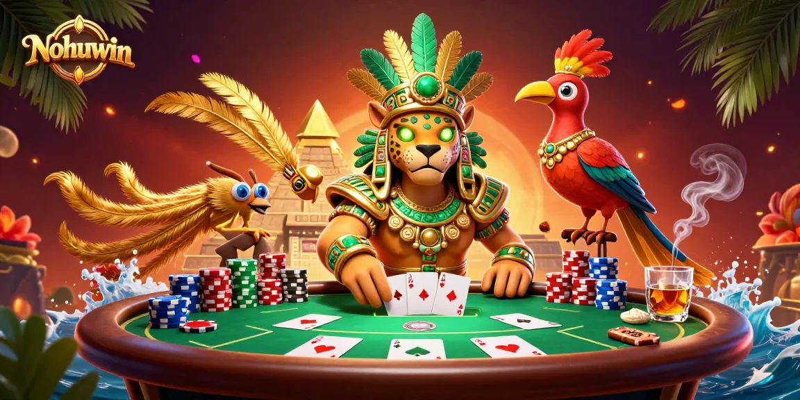 Nohuwin players engage in dynamic poker action with vibrant game elements and characters.