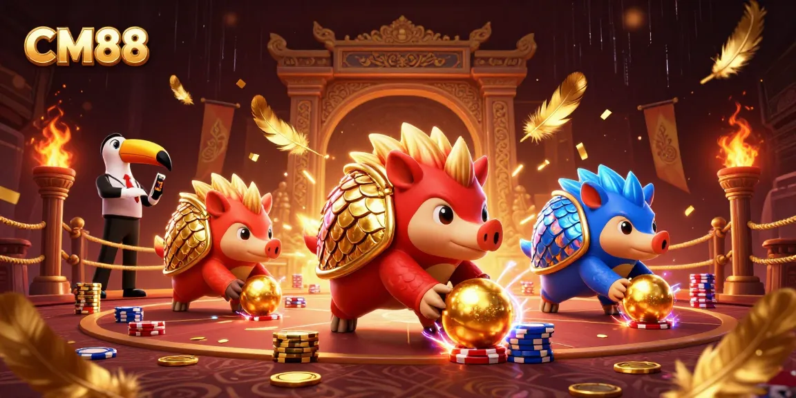 Engage with CM88's vibrant casino experience featuring rival pangolins rolling through poker chips.