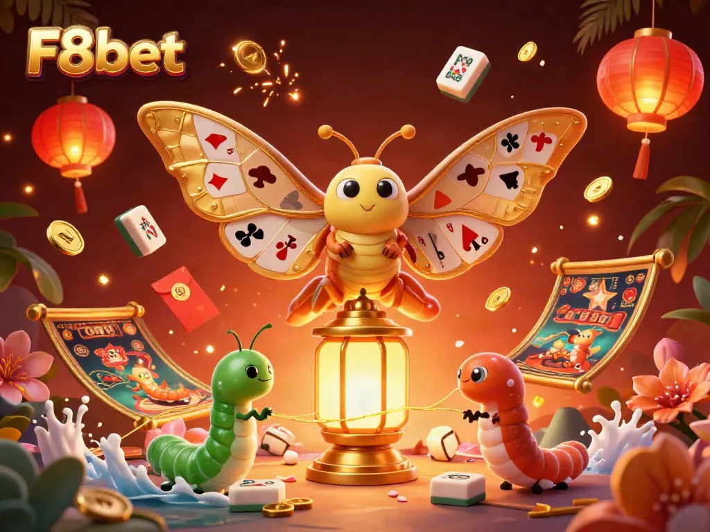 Experience F8bet's vibrant casino world with a majestic moth and dynamic gaming elements.