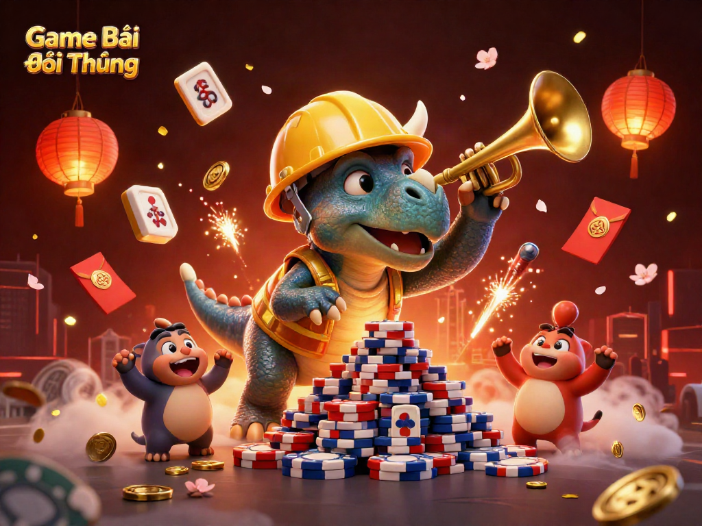Engage in the thrilling Game Bài Đổi Thưởng featuring lively characters and festive casino elements.