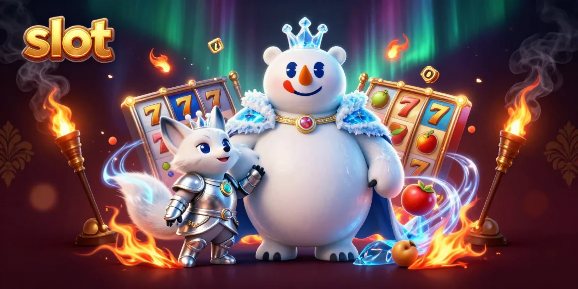 Spin vibrant slot reels with the polar bear king and fox companion amid sparkling casino action.