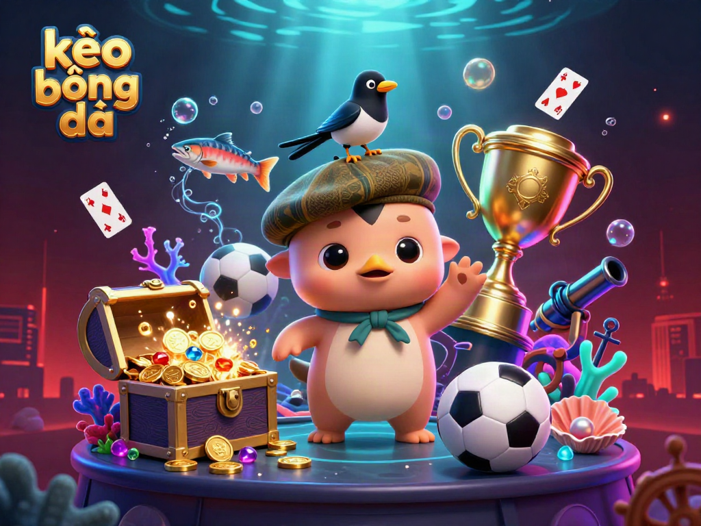 Place your bets with kèo bóng đá while enjoying an illustrated gaming scene with vibrant characters and elements.