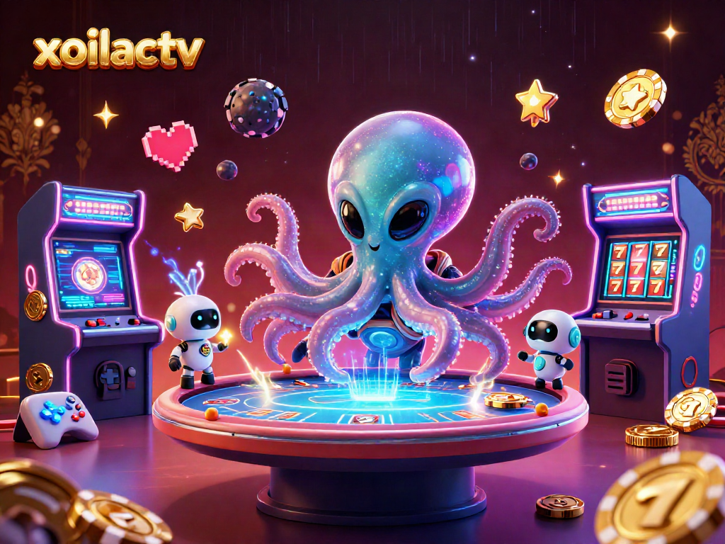 Engage in thrilling gameplay with xoilactv as a vibrant alien octopus leads a holographic poker table.