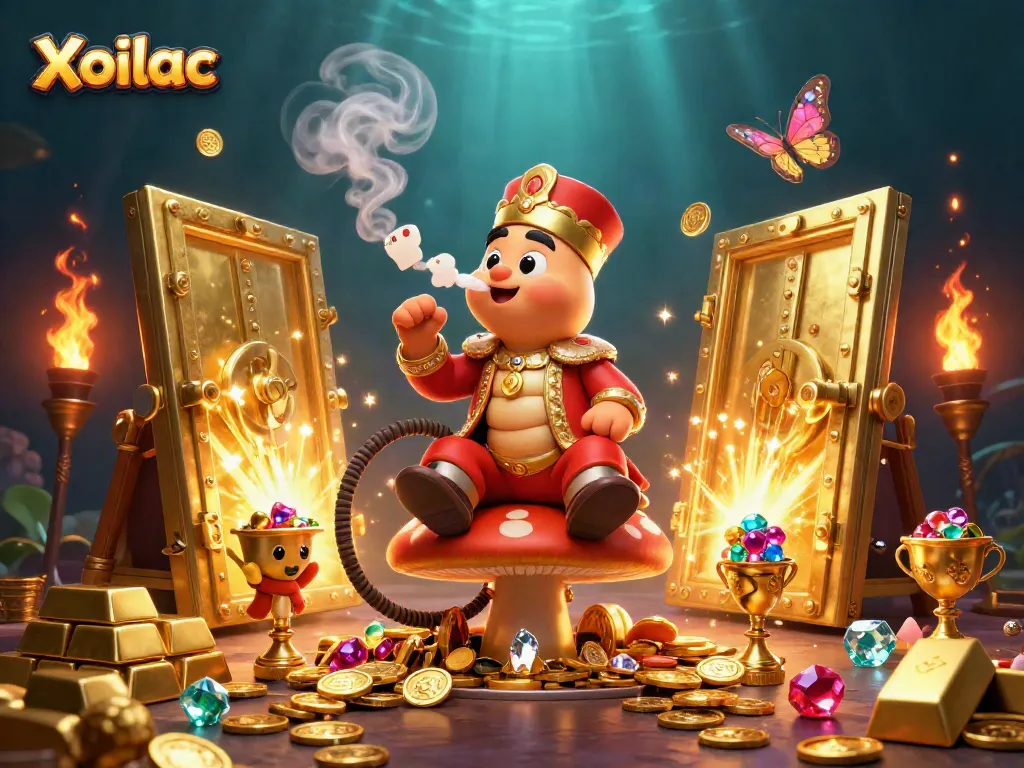 Xoilac gaming experience with lavish golden coins and dynamic poker elements.