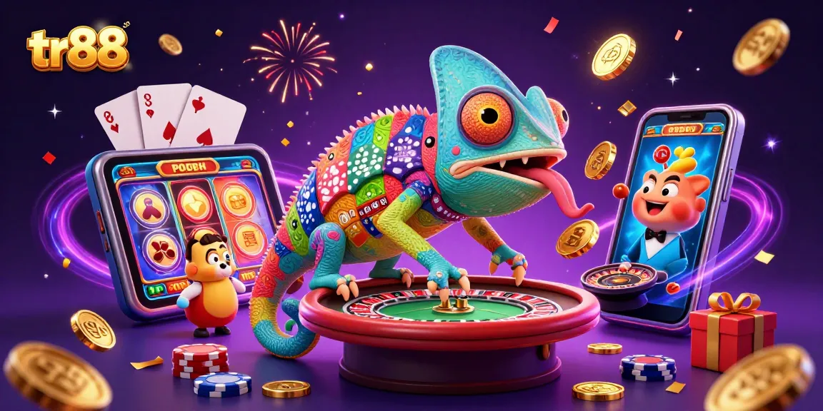 Experience thrilling gameplay at tr88 with a vibrant casino atmosphere featuring slot games and colorful characters.