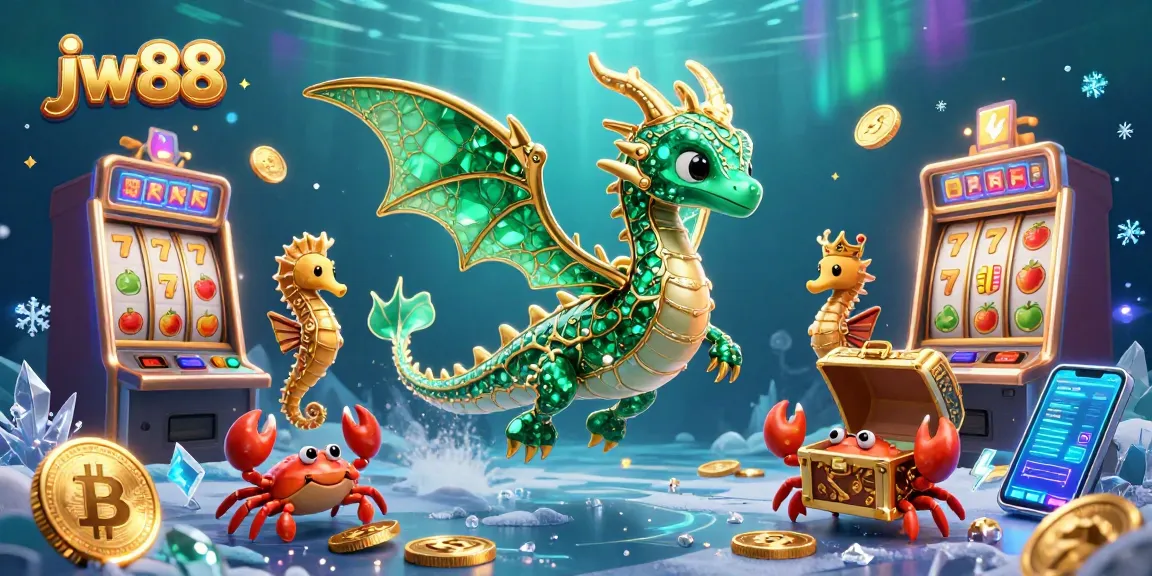 Engage with the engaging world of jw88 casino, featuring slot machines and a sea dragon in a vibrant underwater scene.