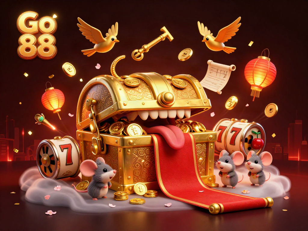 Experience the thrill of Go 88 with dynamic 3D treasures and vivid casino elements.