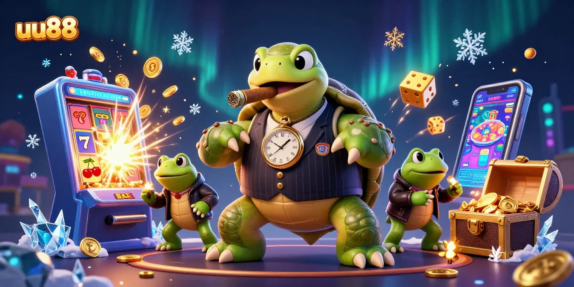 Spin the jackpot reels and win big at uu88 with dynamic casino elements and a fun cartoon scene.
