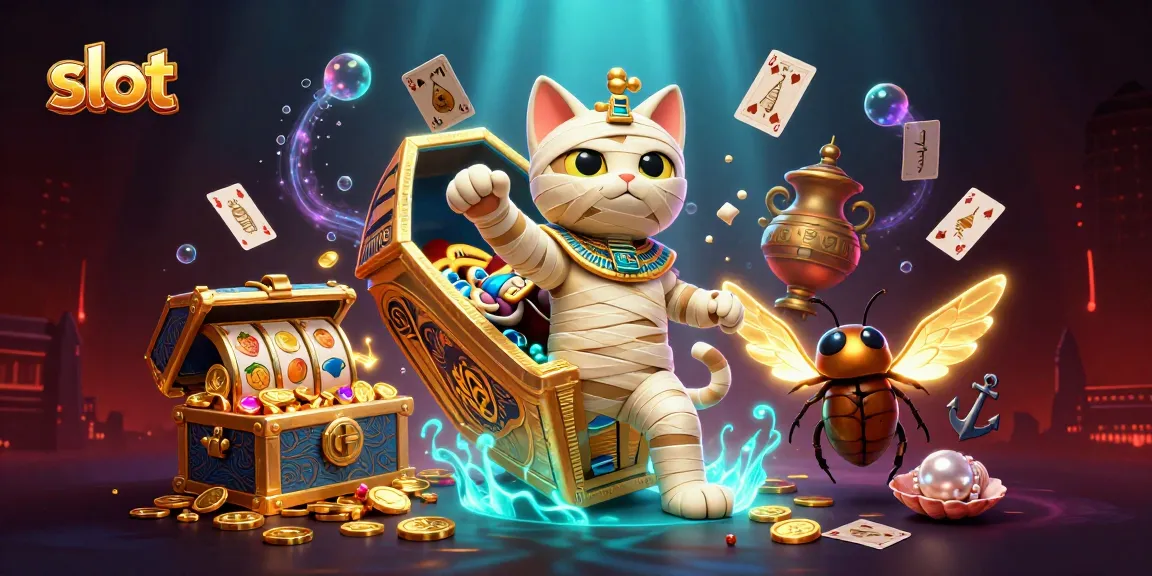 Spin to win with thrilling slot action featuring an Egyptian mummy cat in an exciting casino scene.