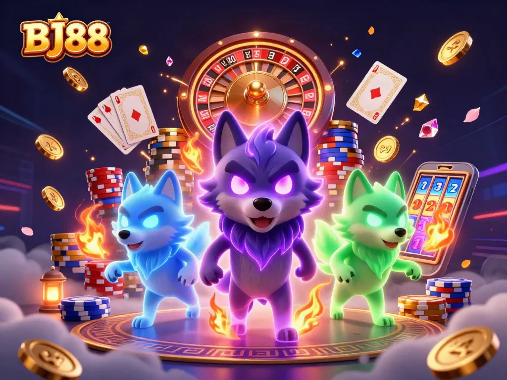 BJ88 offers thrilling casino experiences with glowing wolves, riches, and dynamic games.
