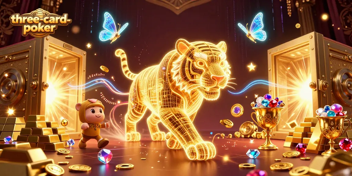 Experience the thrill of three-card-poker in a vibrant digital casino landscape with stunning golden visuals.