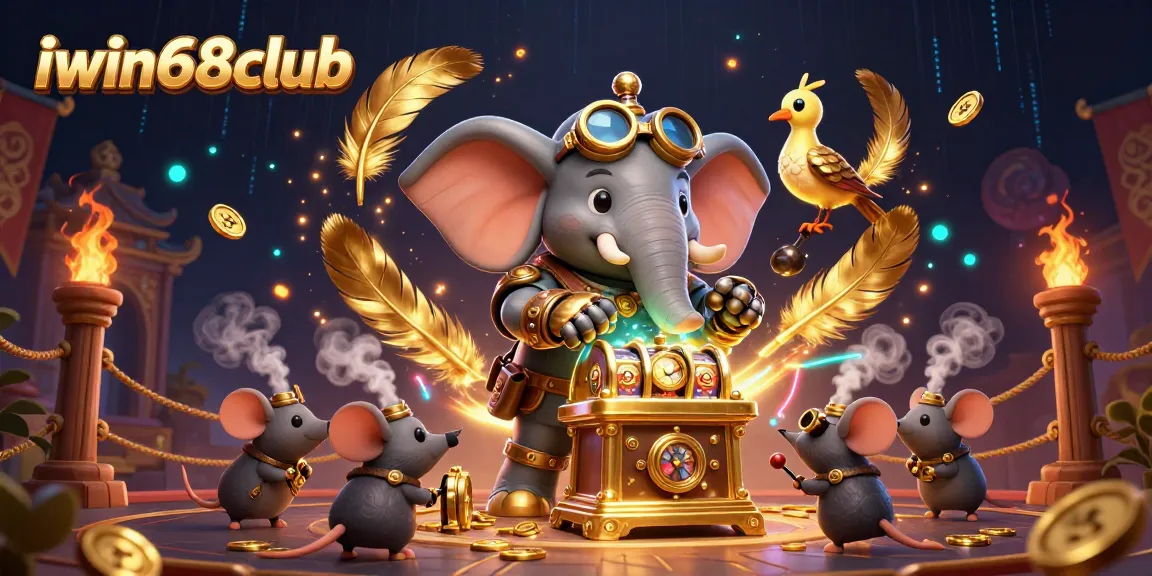 Experience the thrilling action at iwin68club with a steampunk elephant operating a golden slot machine.