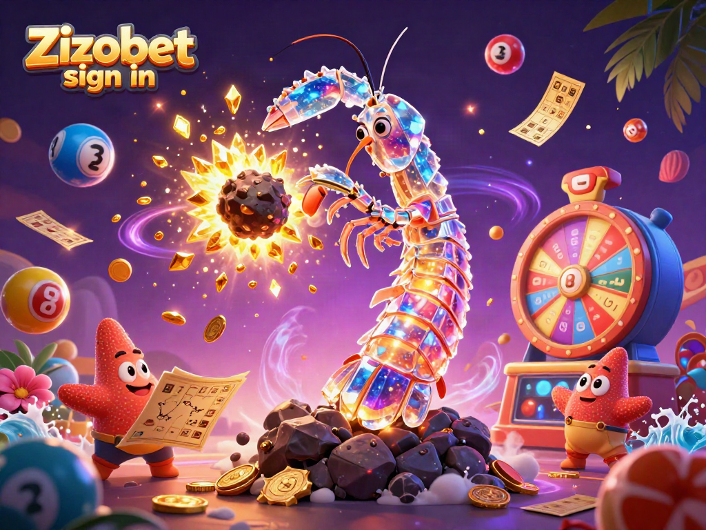 Experience the excitement of winning with Zizobet sign in illustrated in a vibrant casino scene.