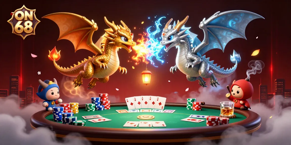 Engage with ON 68 in a vibrant poker scene featuring fire and ice dragons!