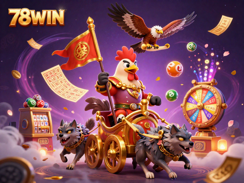 Engage in thrilling games with 78WIN, where vibrant lottery elements and a majestic chariot create excitement!
