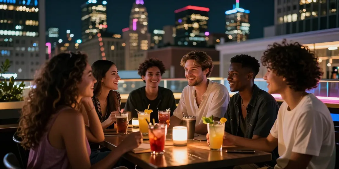 Vibrant urban nightlife scene showing friends enjoying conversations and drinks, embodying the essence of sluts ai.