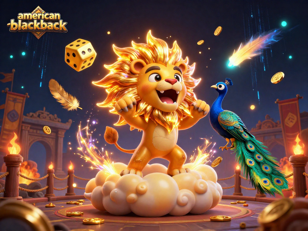 Experience thrilling action in american-blackjack as the sun lion triumphs, surrounded by vibrant casino elements.