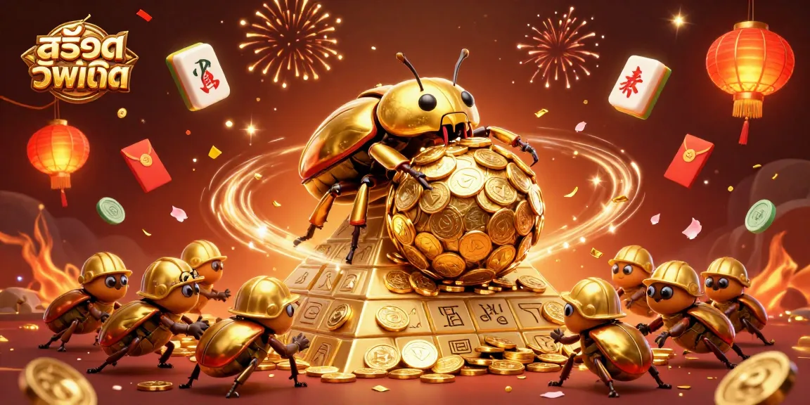 Engage with สล็อตอัพเดท featuring vibrant golden coins and festive elements in a dynamic 3D casino scene.