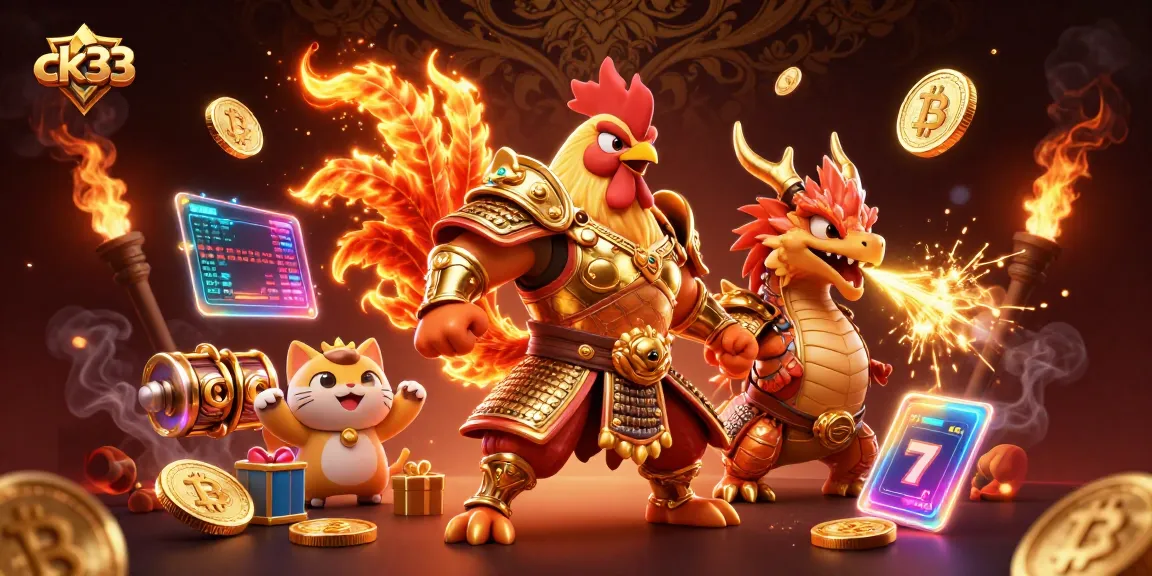 Experience thrilling adventures with ck33 as a fighting rooster and dragon conquer the casino world.