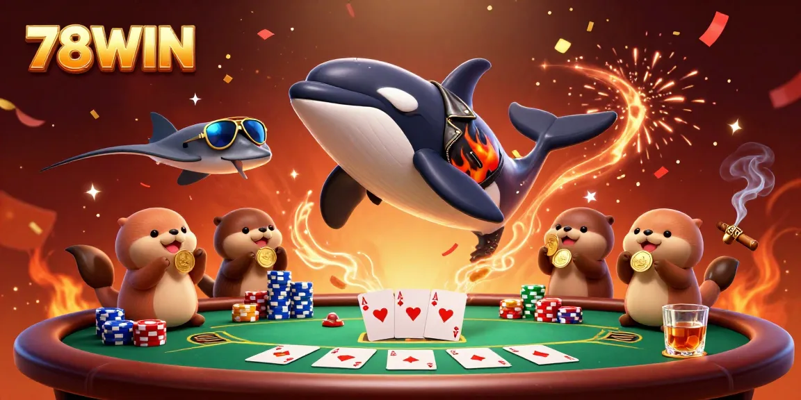 Experience exciting gaming moments with 78WIN's vibrant casino-themed 3D illustration featuring playful characters.