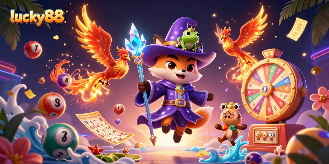 Experience the excitement of lucky88 with colorful lottery elements and a dynamic casino scene.