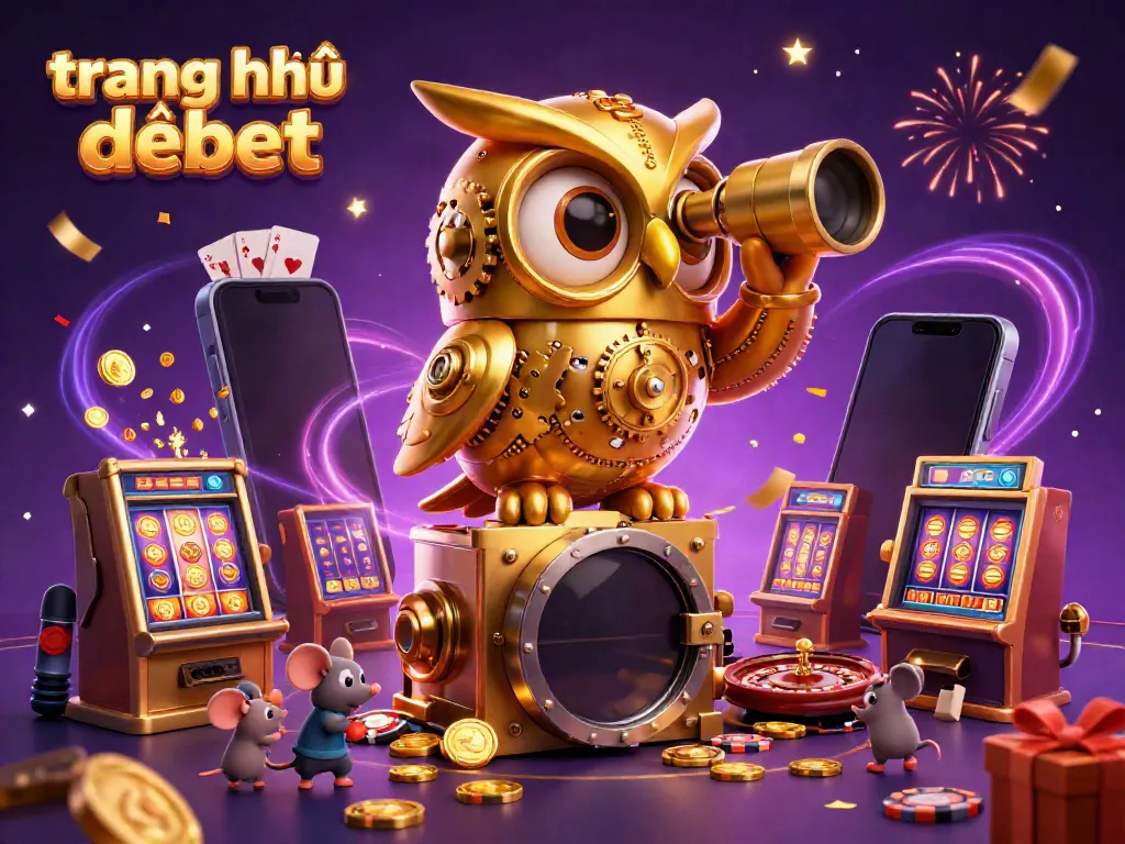 Engage with the exciting gameplay at trang chủ debet, featuring golden owl, dynamic slot games, and vibrant casino atmosphere.