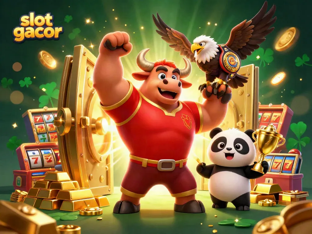 Experience the thrill of slot gacor with dynamic characters and sparkling casino elements.