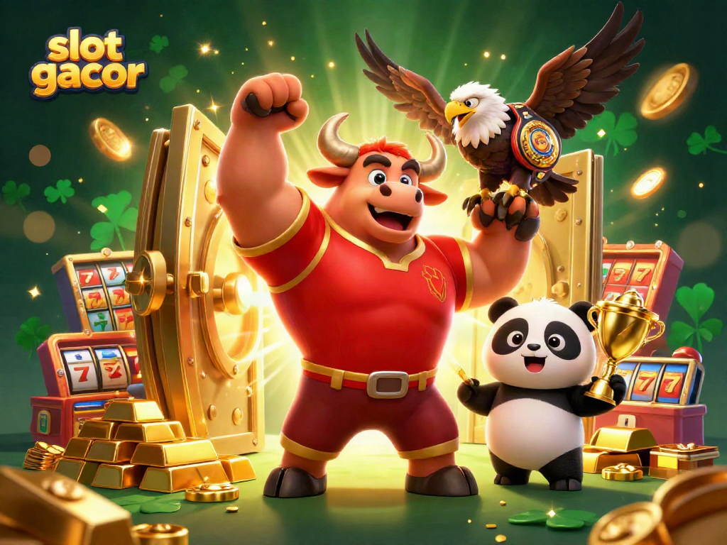 Experience the thrill of slot gacor with dynamic characters and sparkling casino elements.