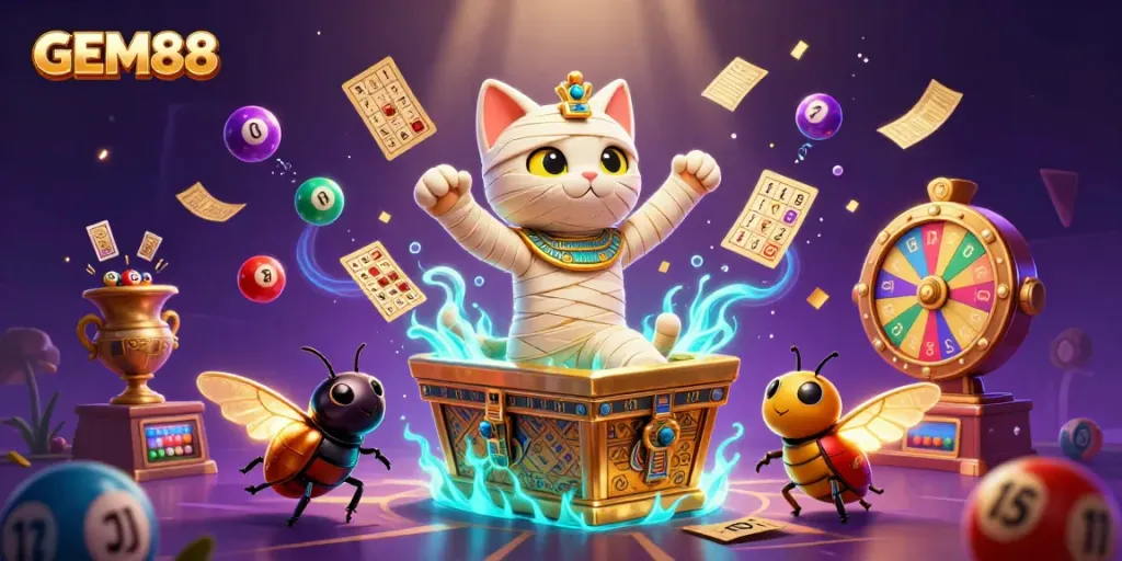 Experience the thrilling excitement of GEM88 with dynamic lottery and casino elements in an extraordinary 3D scene.