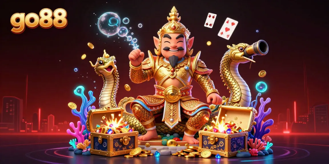 Experience the excitement at go88 with a stunning underwater casino scene filled with vibrant treasures and glowing elements.