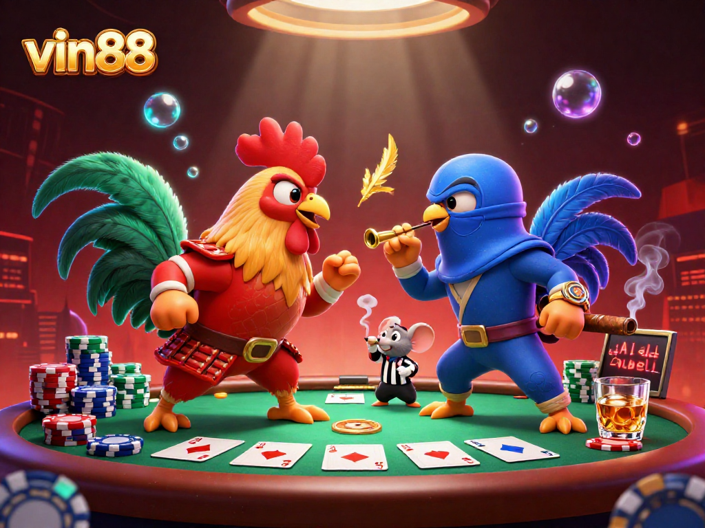 Experience exhilarating fights featuring vin88's twin roosters showcasing skill at the poker table.