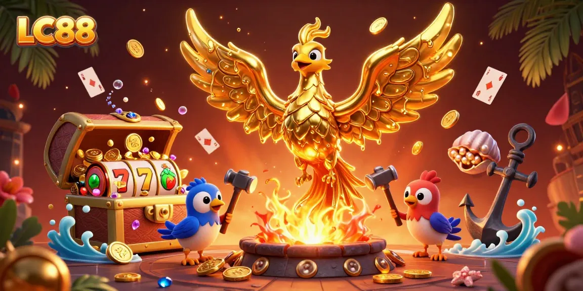 LC88 rewards players with gold from a molten phoenix amid captivating casino elements.