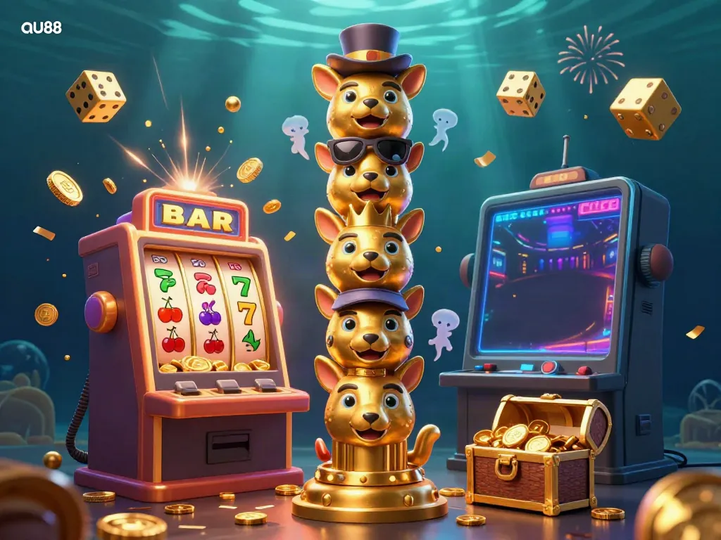 Engage with exciting jackpots at au88, featuring a dazzling totem and high-energy casino atmosphere.