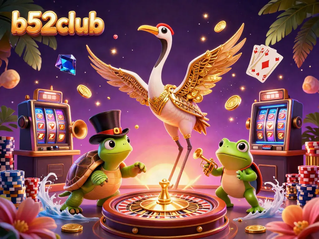 Experience the excitement of b52club with a lively 3D casino scene featuring charming characters and dynamic game elements.