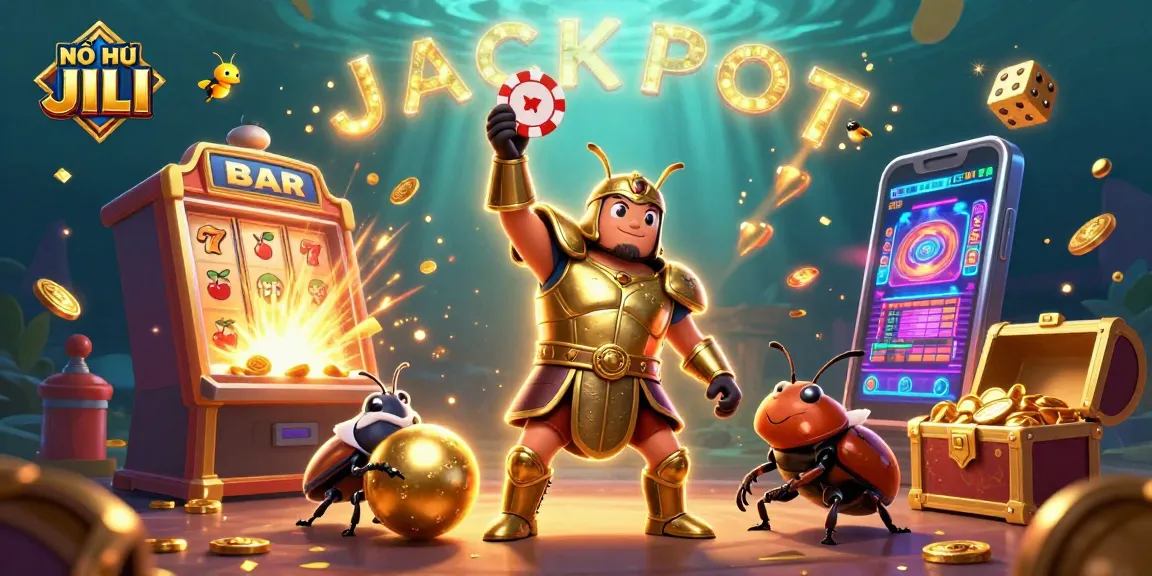 Experience the excitement of NỔ HŨ JILI, where cartoon heroes celebrate jackpot wins in a vibrant casino scene.