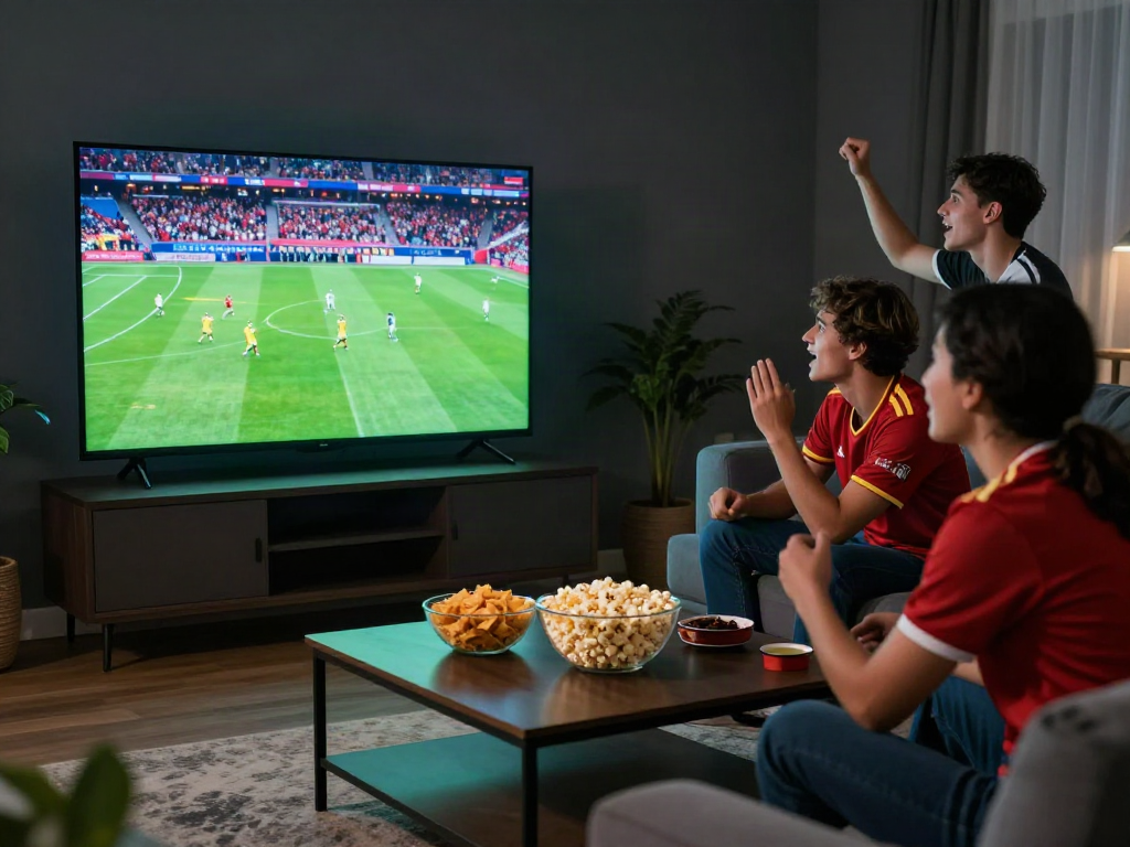 Xoilactv fans enjoying a live football match in HD quality at home.