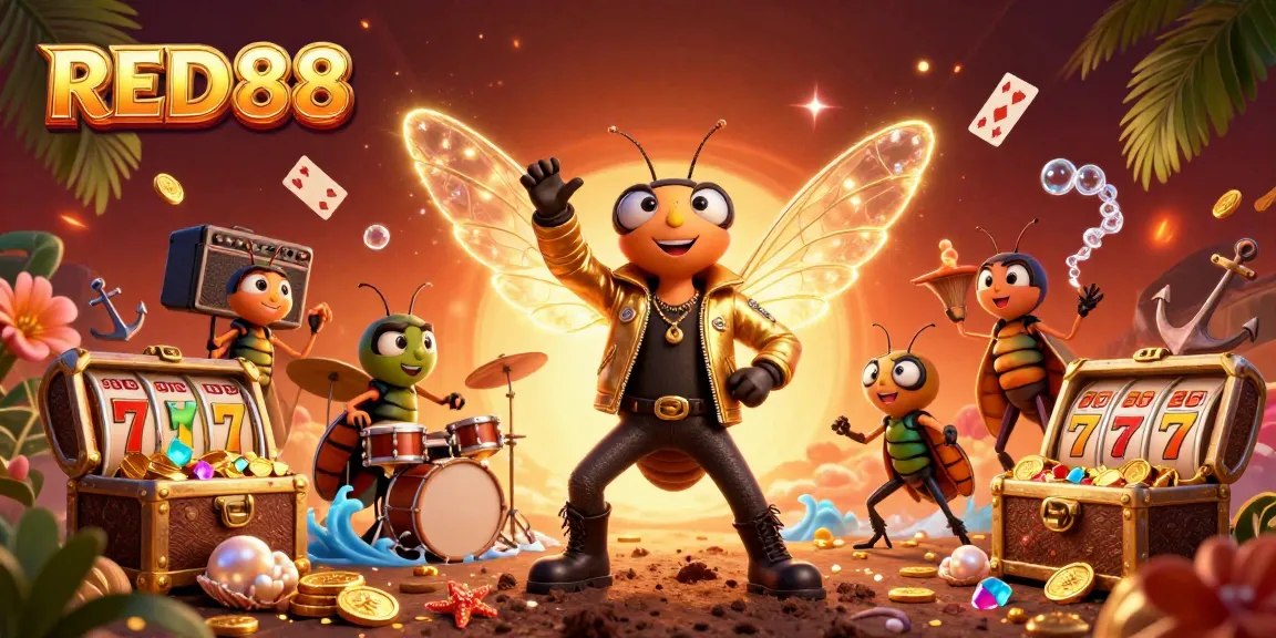 Experience exciting gameplay and rewards at RED88, showcasing vibrant 3D casino elements and characters.
