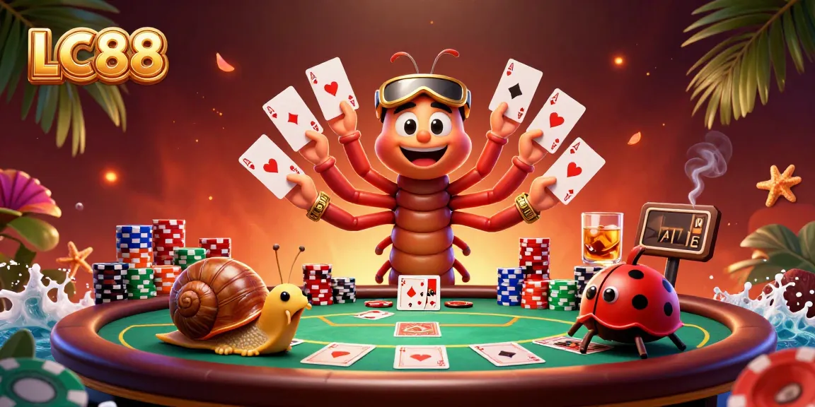 Experience the excitement of LC88 with our dynamic poker scene featuring unique characters and vibrant elements.
