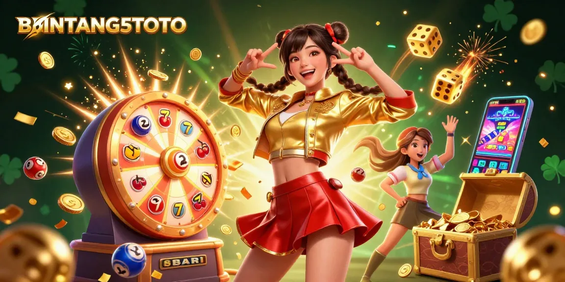 Engage with BINTANG5TOTO's vibrant 3D illustration showcasing thrilling casino elements and games.